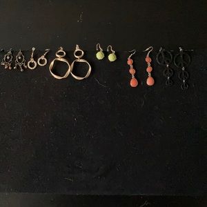 6 pairs of earrings dangly assorted colors and styles